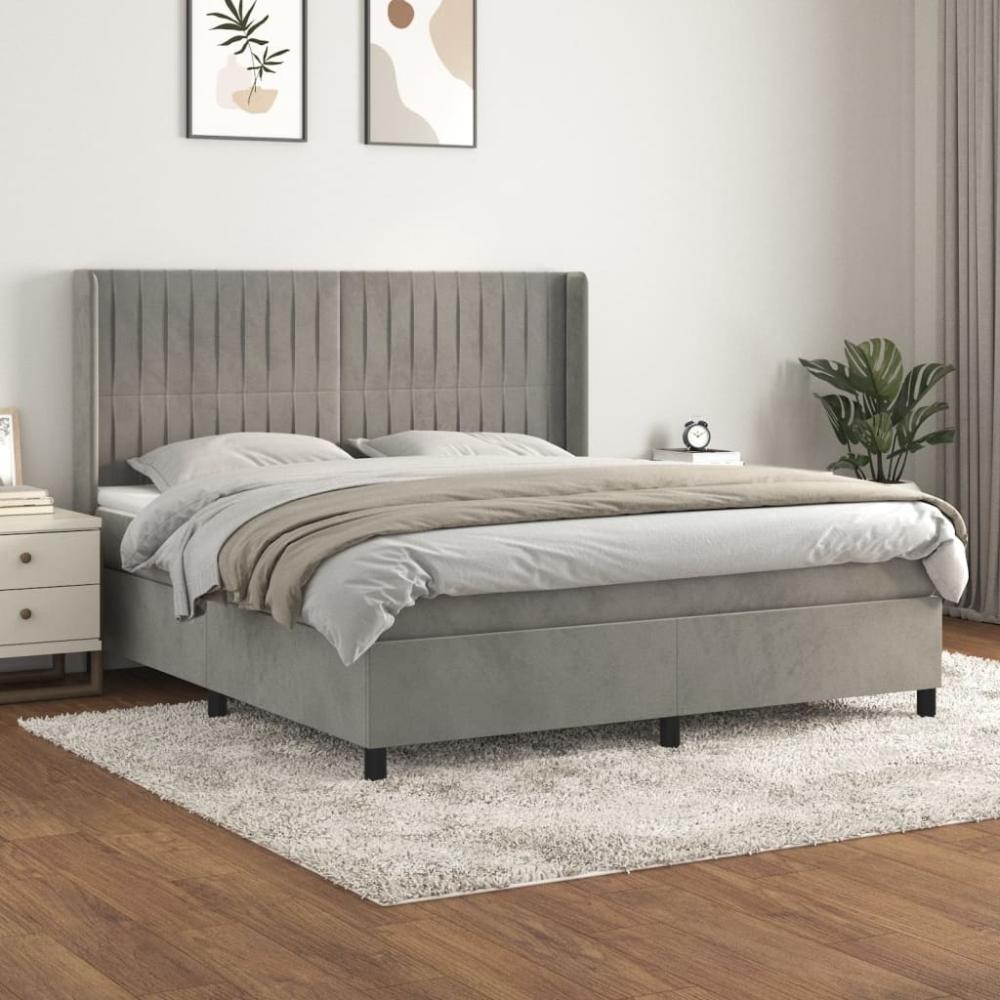 vidaXL Boxspringbett mit Matratze Hellgrau 160x200 cm Samt 3132807 Bild 1