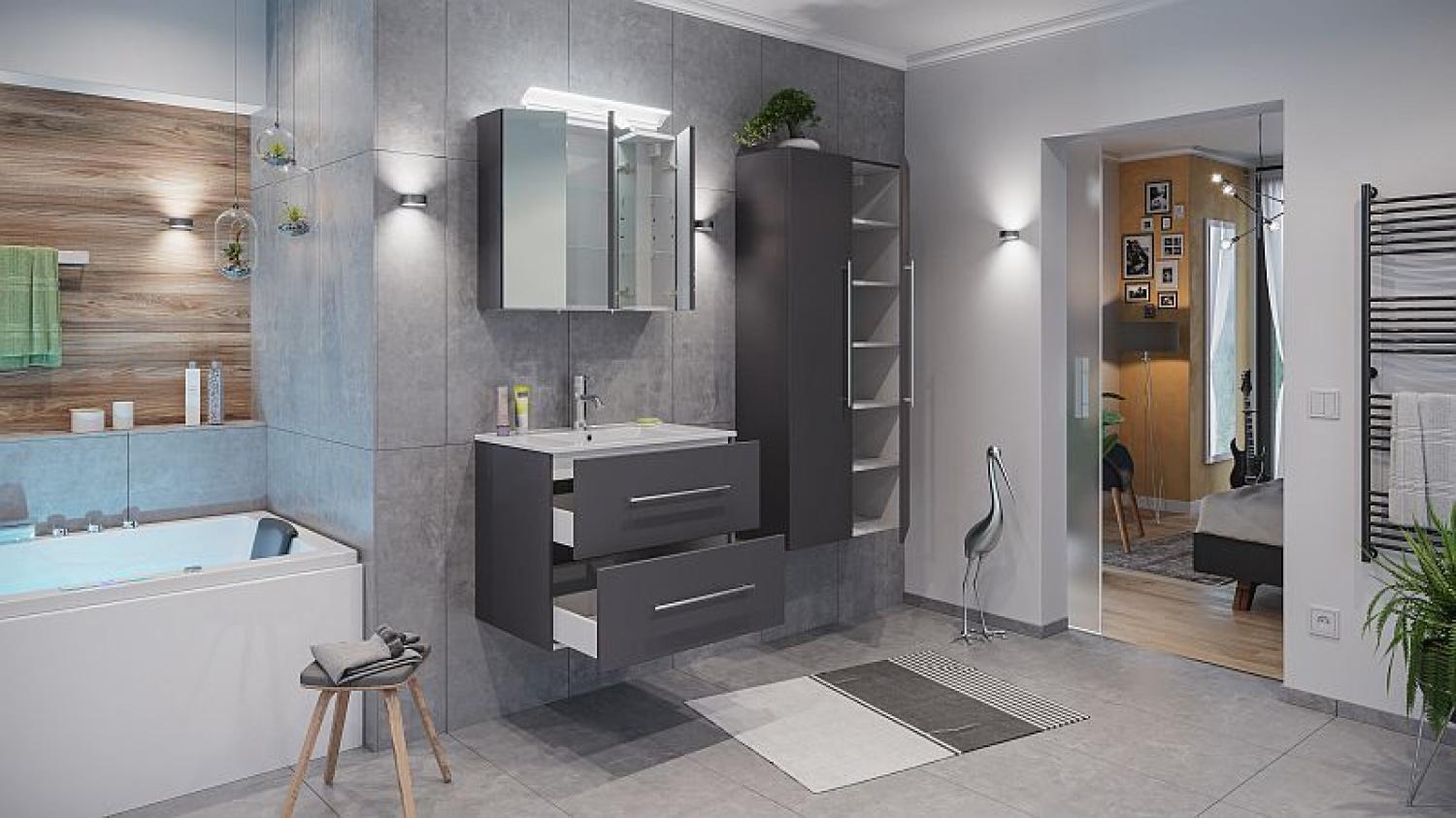 Posseik Badezimmer Badmöbel Badset Homeline 70 4-teilig anthrazit seidenglanz Bild 1