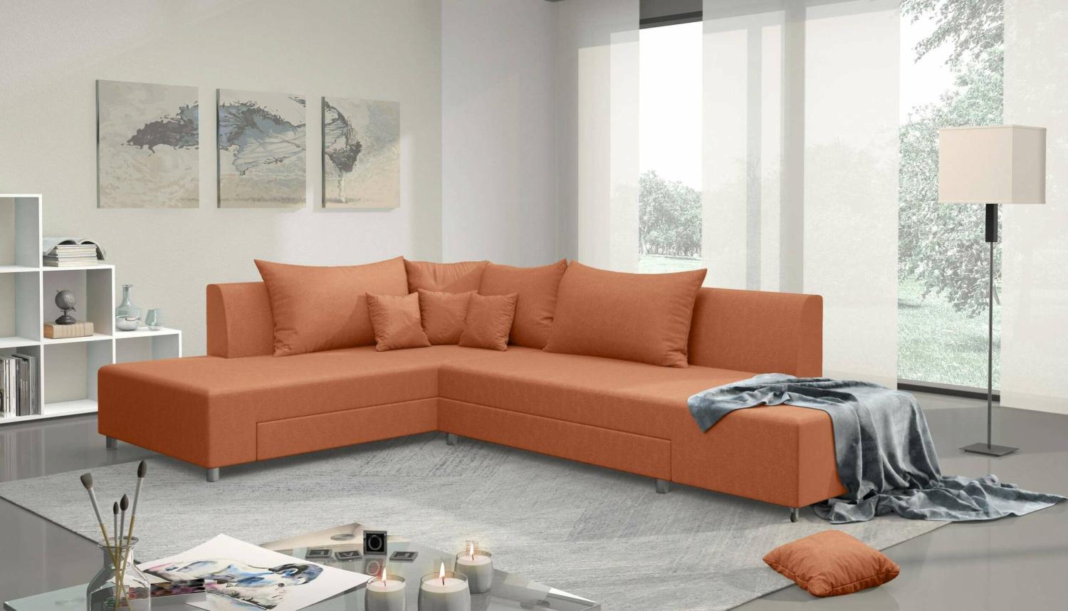 Stylefy Livia Ecksofa Orange Velours Bild 1