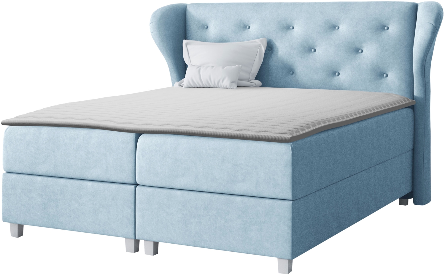 Boxspringbett Bakarat, Blau, 200 x 200 cm Bild 1