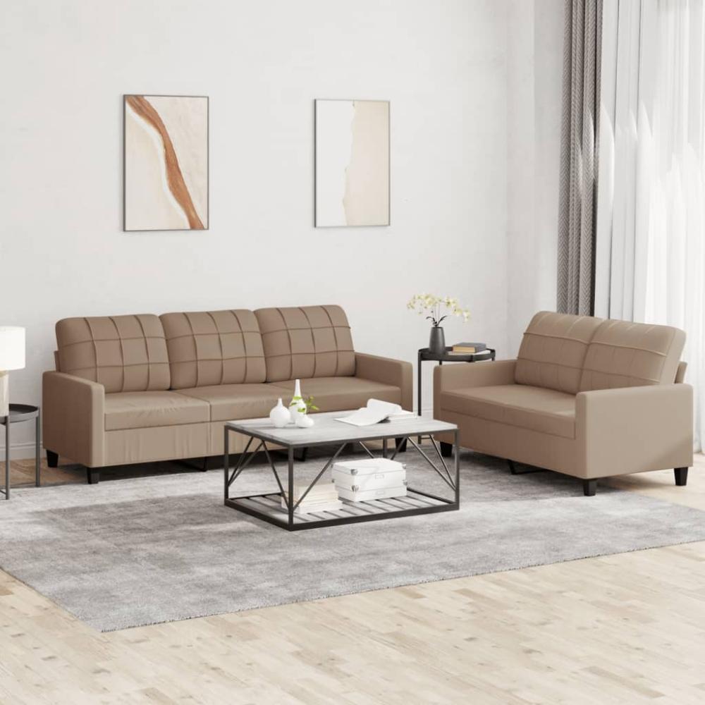 vidaXL 2-tlg. Sofagarnitur mit Kissen Cappuccino-Braun Kunstleder 3201382 Bild 1