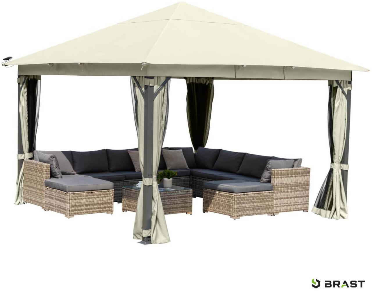 BRAST Pavillon Aluminium Infinity 4x4 m Beige inkl. Moskitonetz + LED wasserdicht stabil UV-Schutz Bild 1