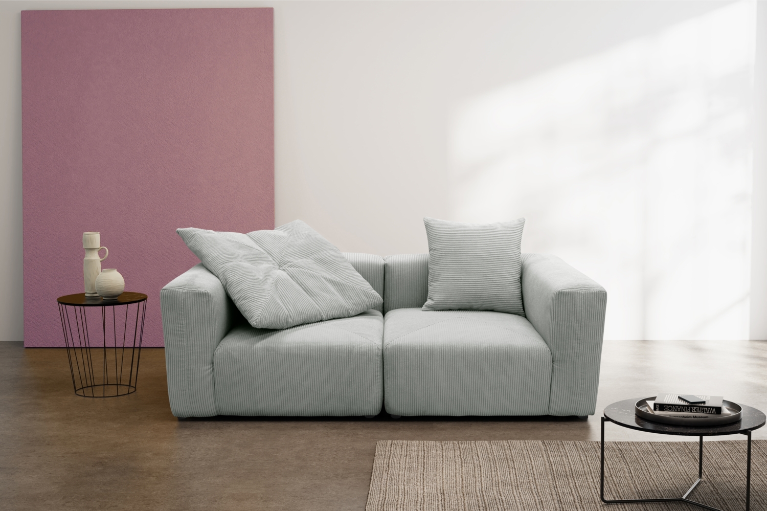 DOMO. collection Sofa 800011, 2 Sitzer, Rechteckig, individuell kombinierbar, Cord 2er Couch, modular, Polstergarnitur, 216 x 108 x 69 (BxTxH), hellgrau Bild 1