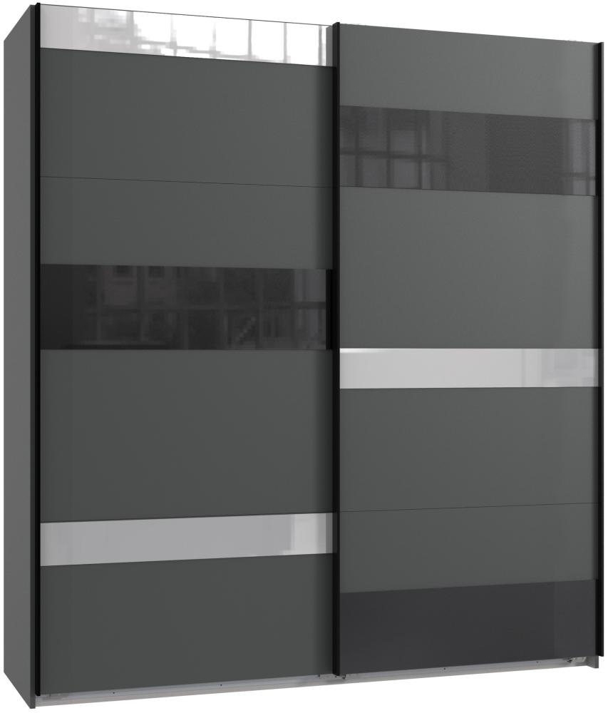 Schwebetürenschrank >MONACO< (BxH: 180x210 cm) GRAPHIT, GLAS SCHWARZ GLAS GREY Bild 1