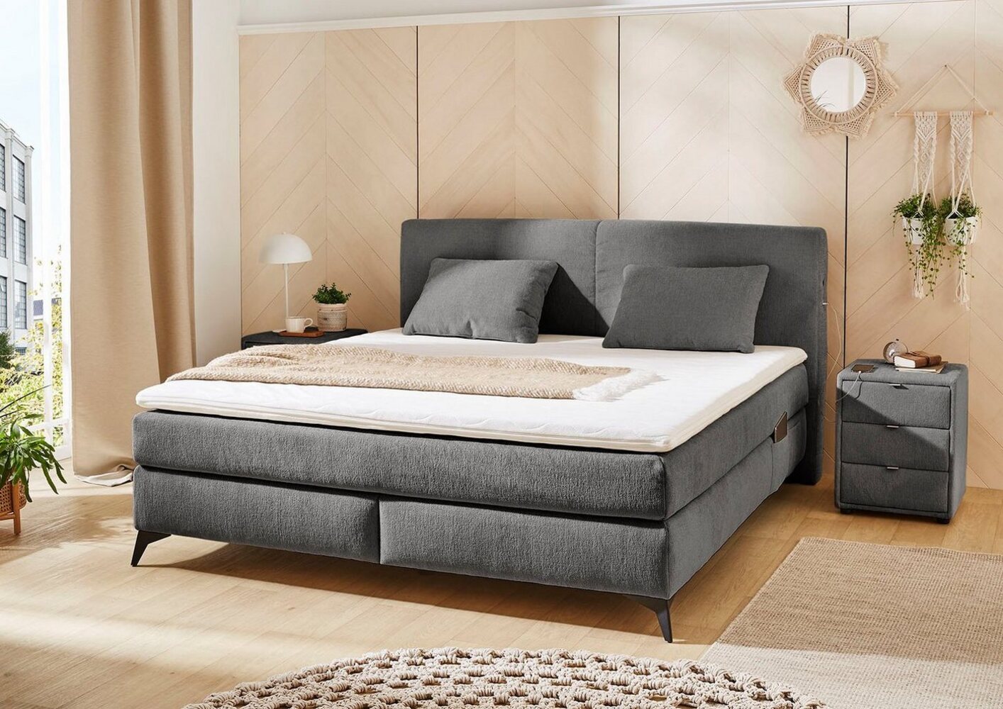 Jockenhöfer Gruppe Boxspringbett Kira in den Breiten 160x200 & 180x200cm, inkl. LED-Bel, USB-Ladeports, 7-Zonen-Matr, Topper, div. Härtegrade Bild 1