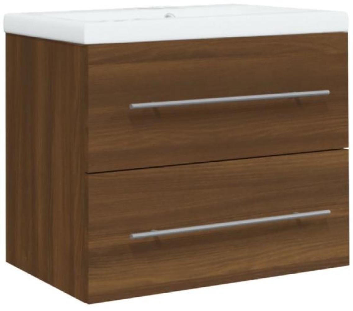 Waschbeckenschrank mit Einbaubecken Braun Eiche Holzwerkstoff Bild 1