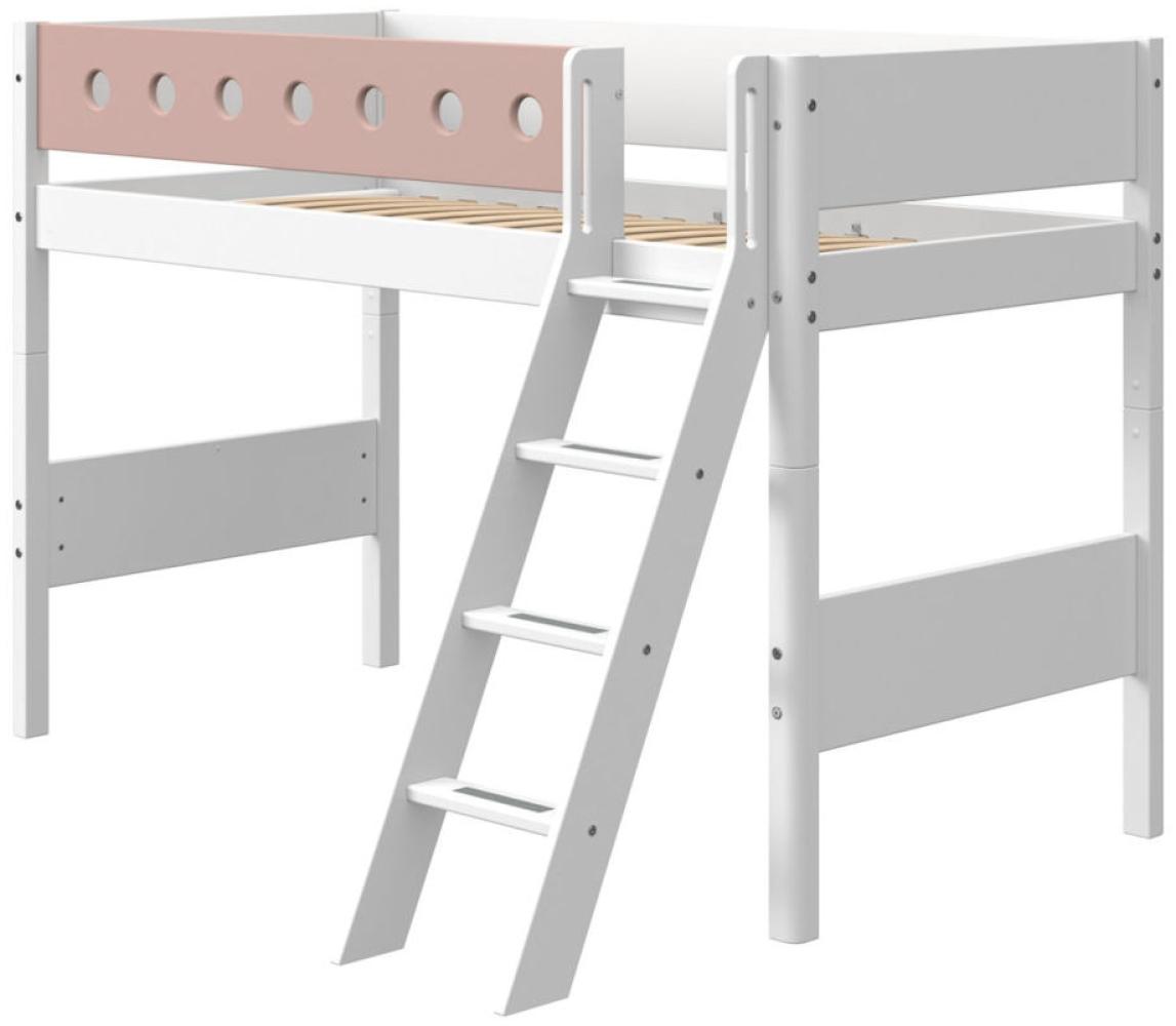 Flexa White Mittelhochbett mit schräger Leiter 90x190 cm Weiß / Rosa Bild 1