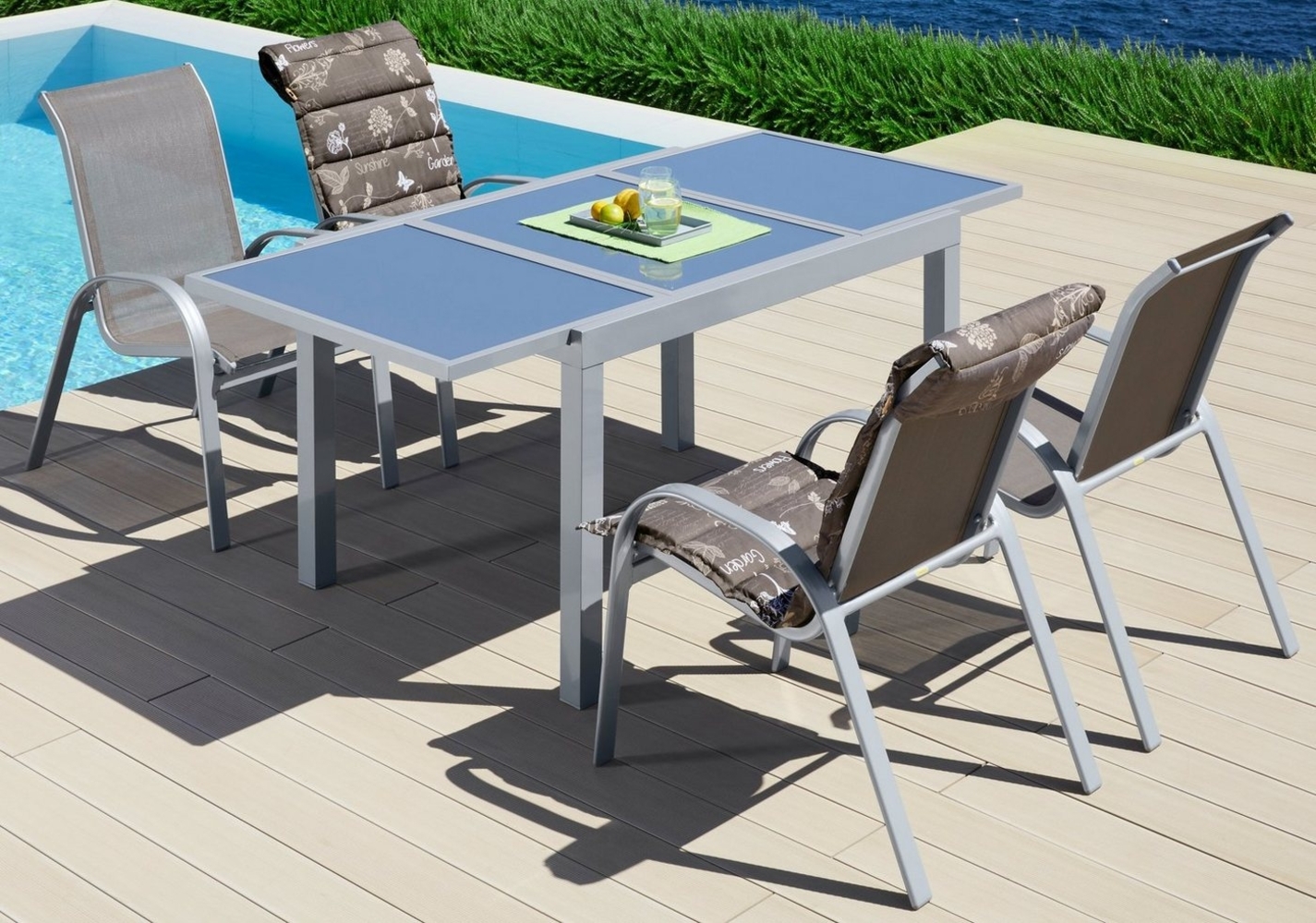 MERXX Garten-Essgruppe Amalfi, (5-tlg), 4 Sessel, Tisch ausziehbar 90x120-180 cm, Alu/Textil Bild 1