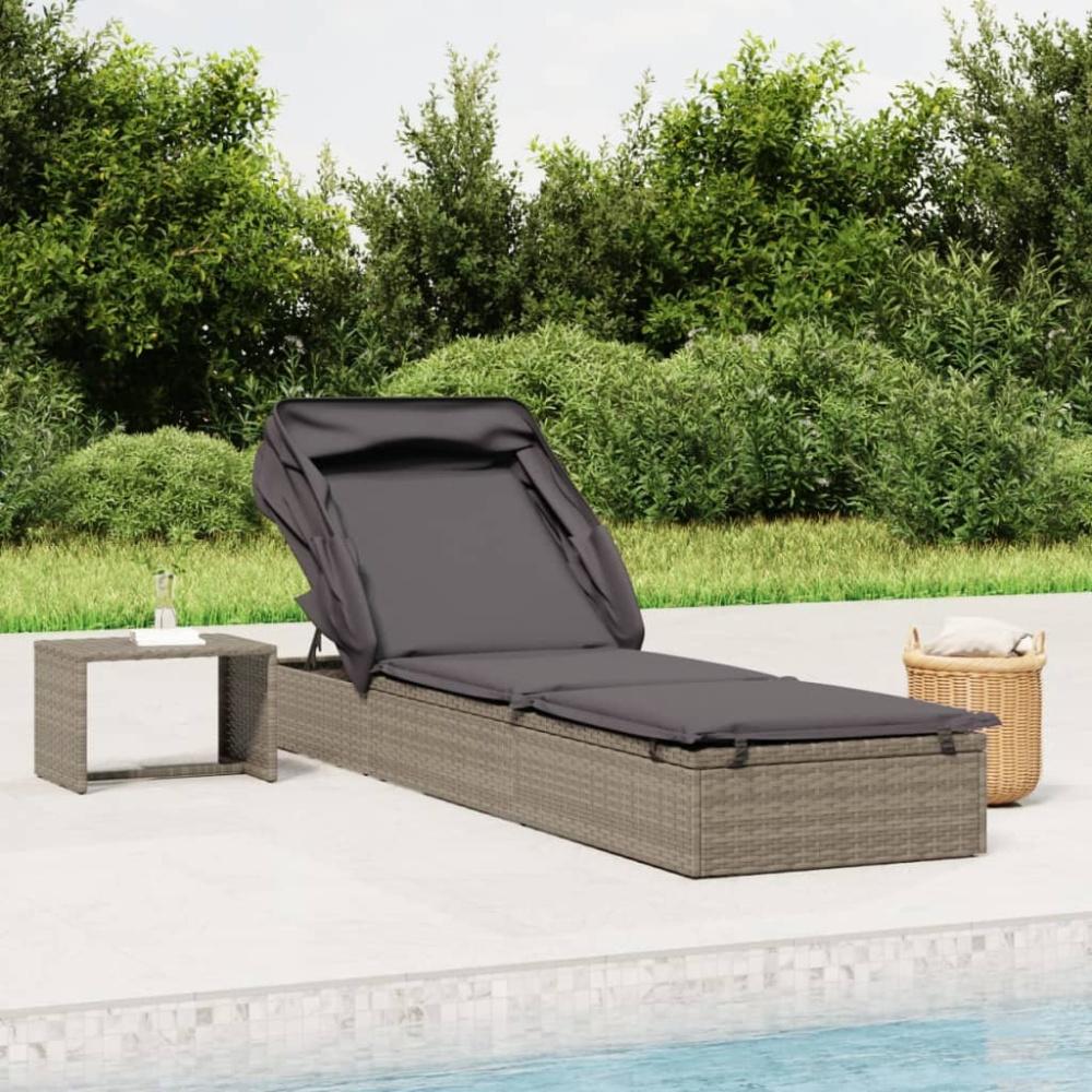 vidaXL Sonnenliege mit Faltdach Grau 213x63x97 cm Poly Rattan 319639 Bild 1