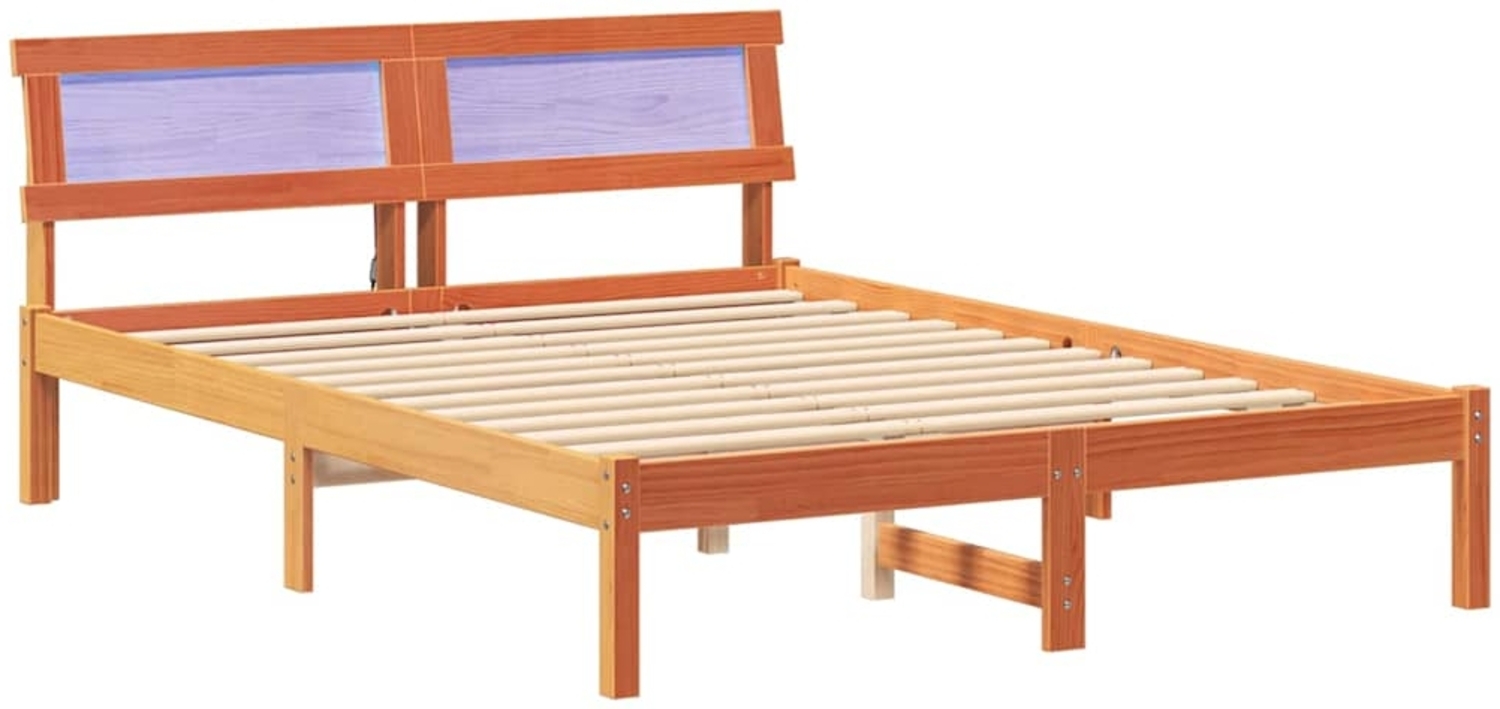 vidaXL Bettrahmen Wachsbraun 135 x 190 cm Massives Kiefernholz 872829 Bild 1