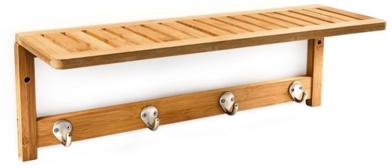Relaxdays Wandregal mit 4 Haken, Bambus natur, 50 x 16 x 18 cm Bild 1