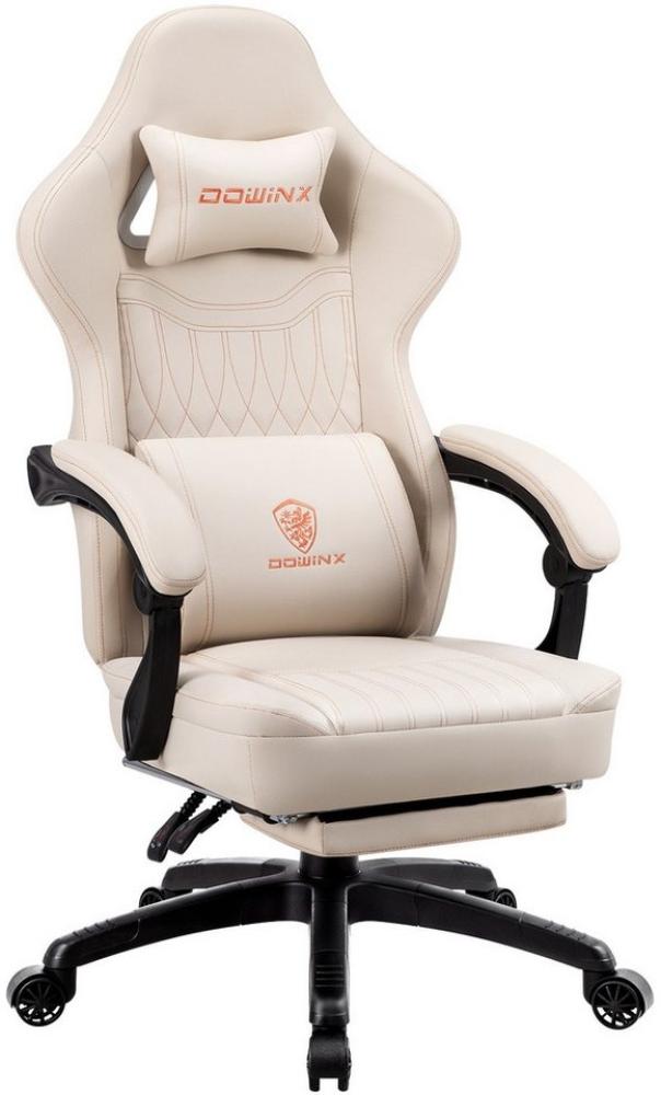 Dowinx Gaming-Stuhl Mit Federkissen, Massage-Lendenwirbelstütze Fußstütze, Rennspielsessel, Ergonomisches Design, PU-Leder, Weiß Bild 1