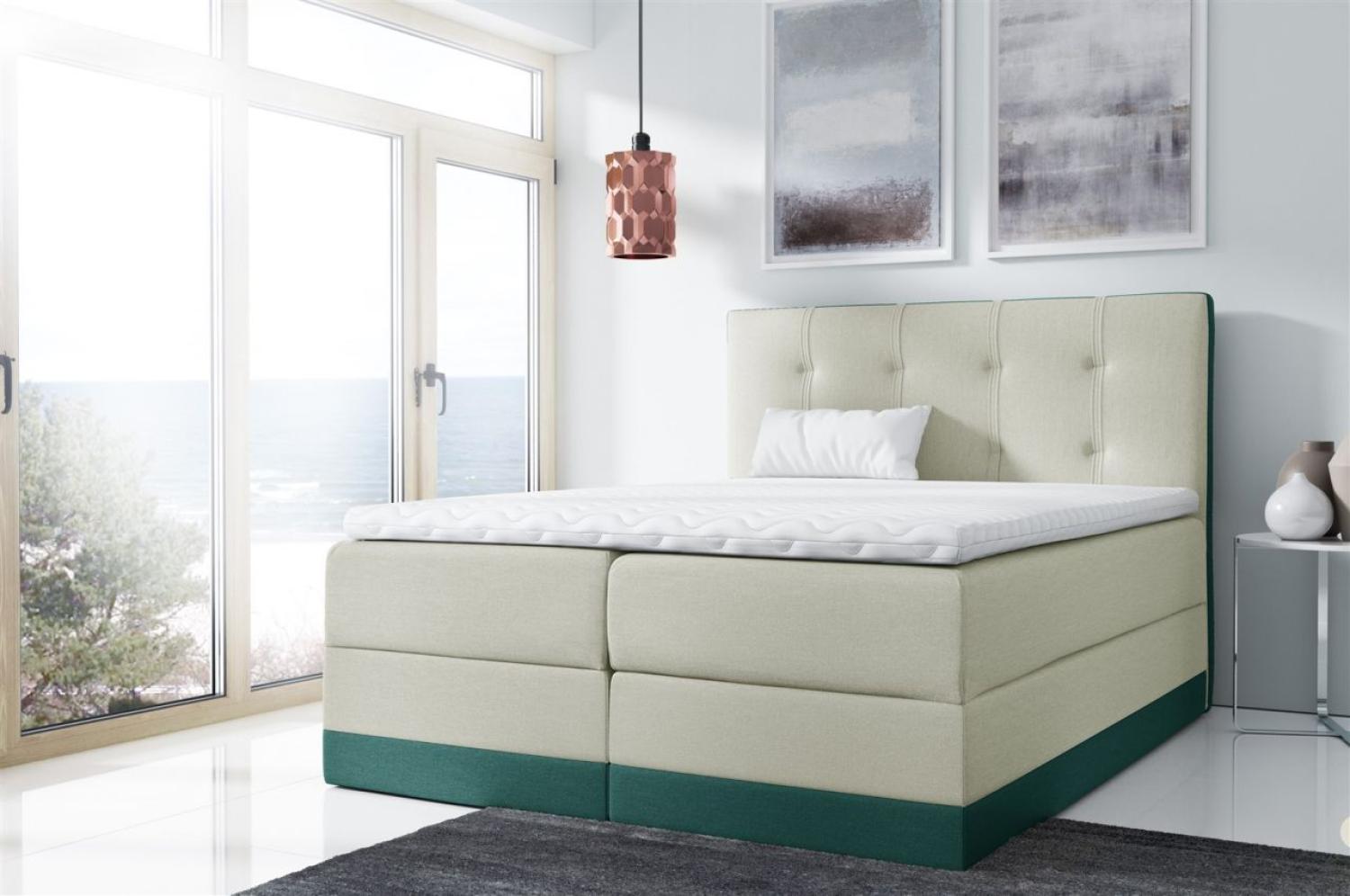 Boxspringbett BALEA 140x200cm Creme- Meeresgrün Bild 1