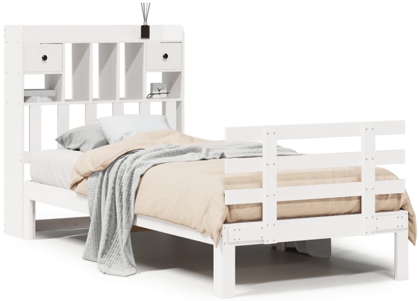 vidaXL Massivholzbett mit Regal ohne Matratze Weiß 90x200 cm Kiefer 3322791 Bild 1