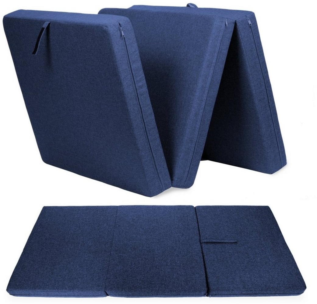sunnypillow Premium Klappmatratze 80 x 195 x 15 cm Blau | 3-teilige Faltmatratze mit abnehmbarem Bezug | Schaumstoff extra dick 15cm | Matratze faltbar klappbar Gästematratze Reisematratze | Bild 1