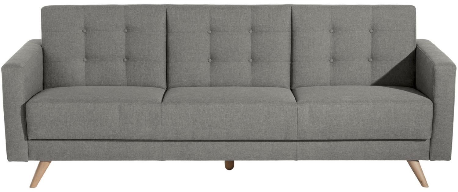 Julian Sofa 3-Sitzer mit Bettfunktion Flachgewebe Hellgrau Buche Natur Bild 1