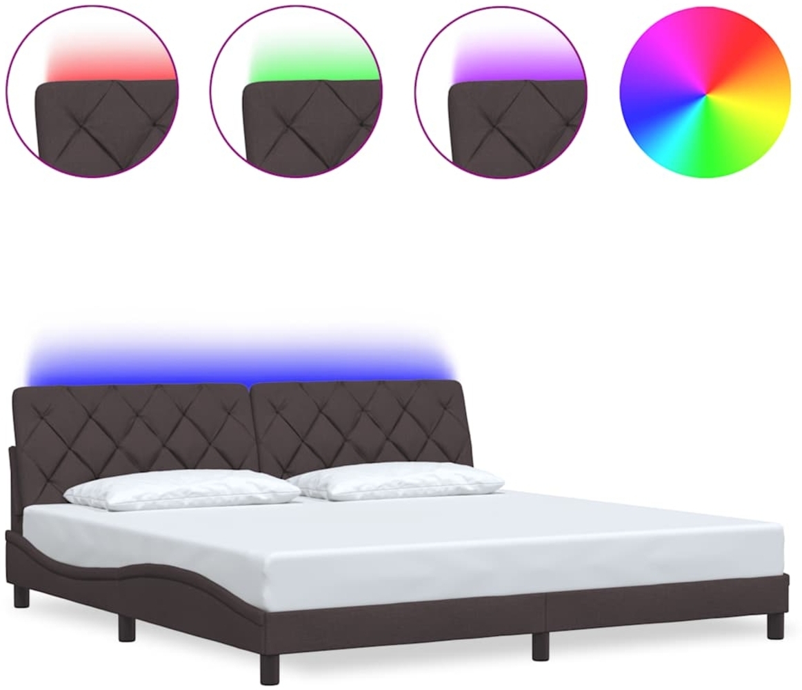 vidaXL Bettgestell mit LED ohne Matratze Dunkelbraun 200x200 cm Stoff 3310695 Bild 1