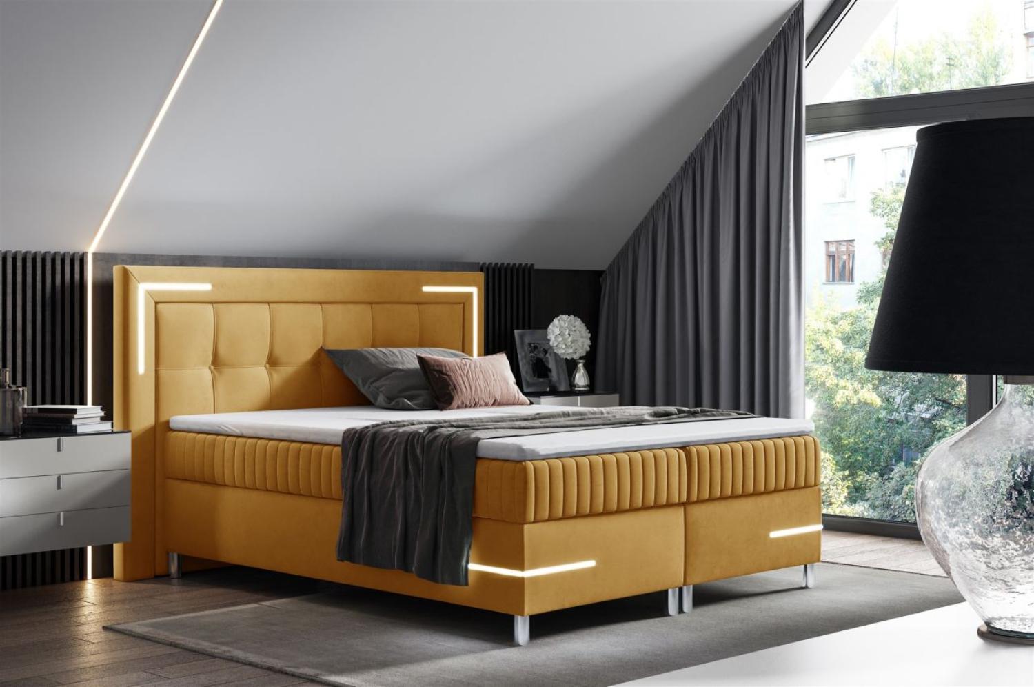 Boxspringbett Schlafzimmerbett 160x200cm AMORE Nr. 1 Gelb inkl. LED-Beleuchtung Bild 1