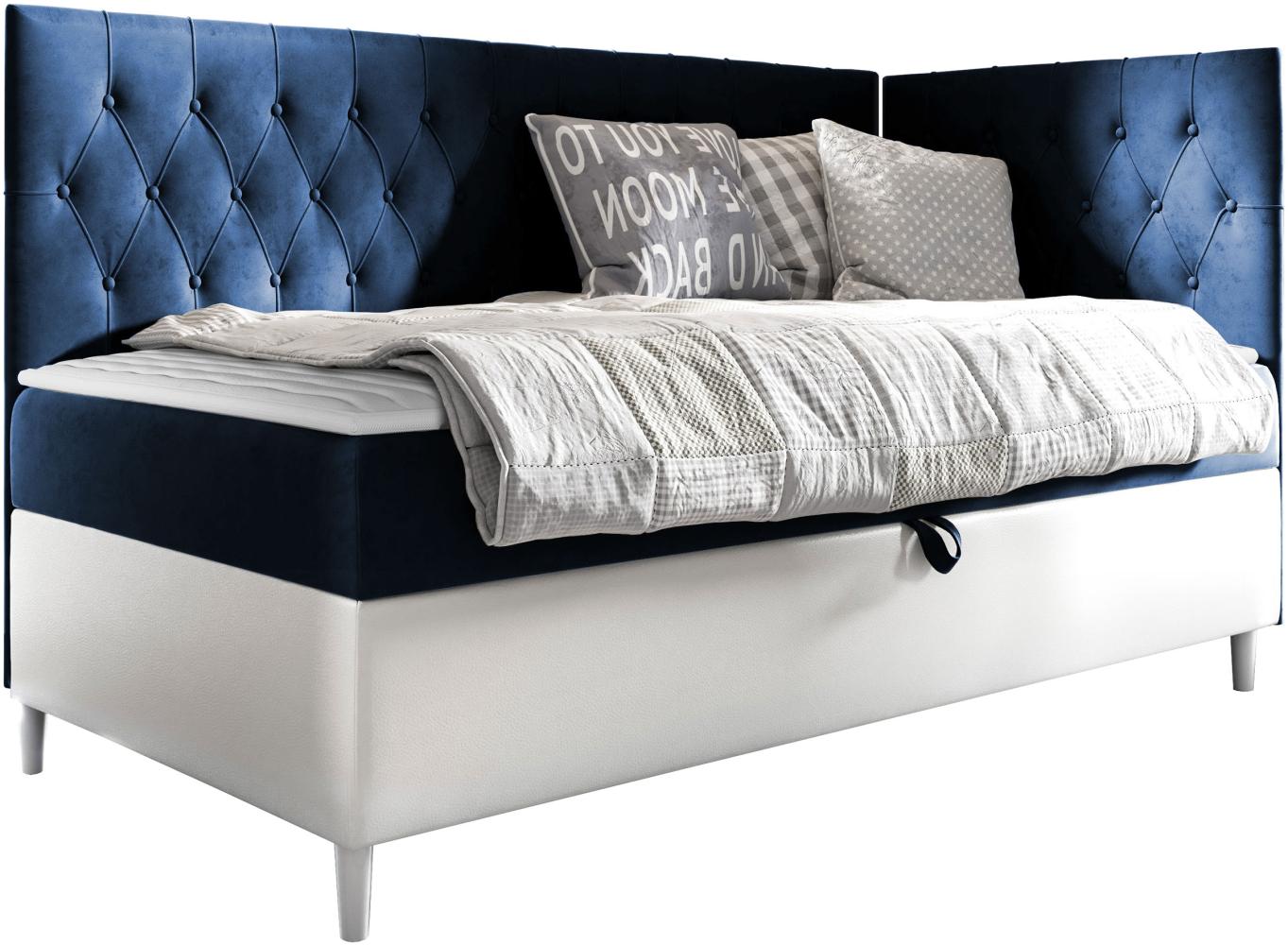 Boxspringbett 'Lenda Junior 3' blau 90 x 200 cm Rechts Bild 1