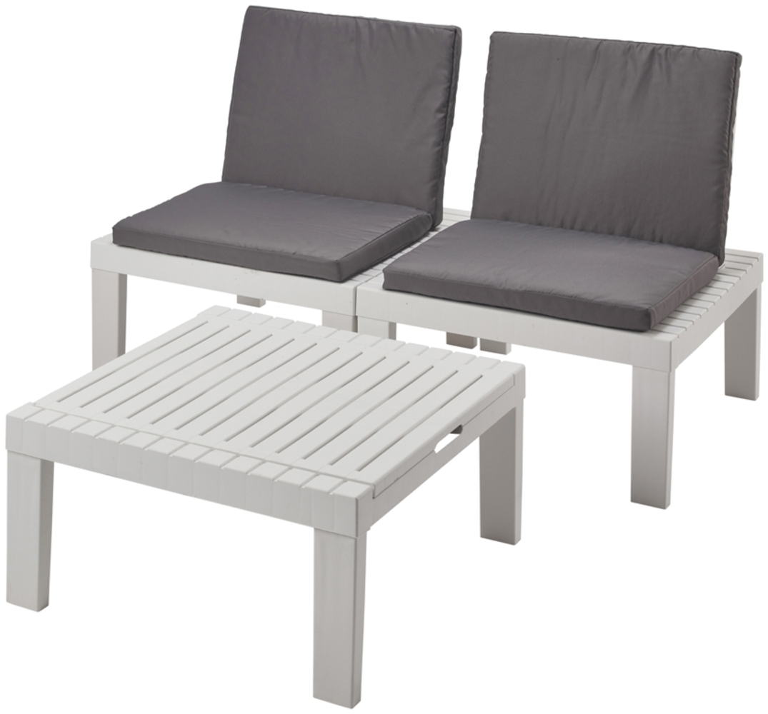 Dmora Outdoor-Lounge-Set Aixela, Gartenkomposition mit 2 Sitzen mit Rückenlehne und 1 Multifunktionsmodul, Lounge mit Kissen, 100 % Made in Italy, Weiß Bild 1