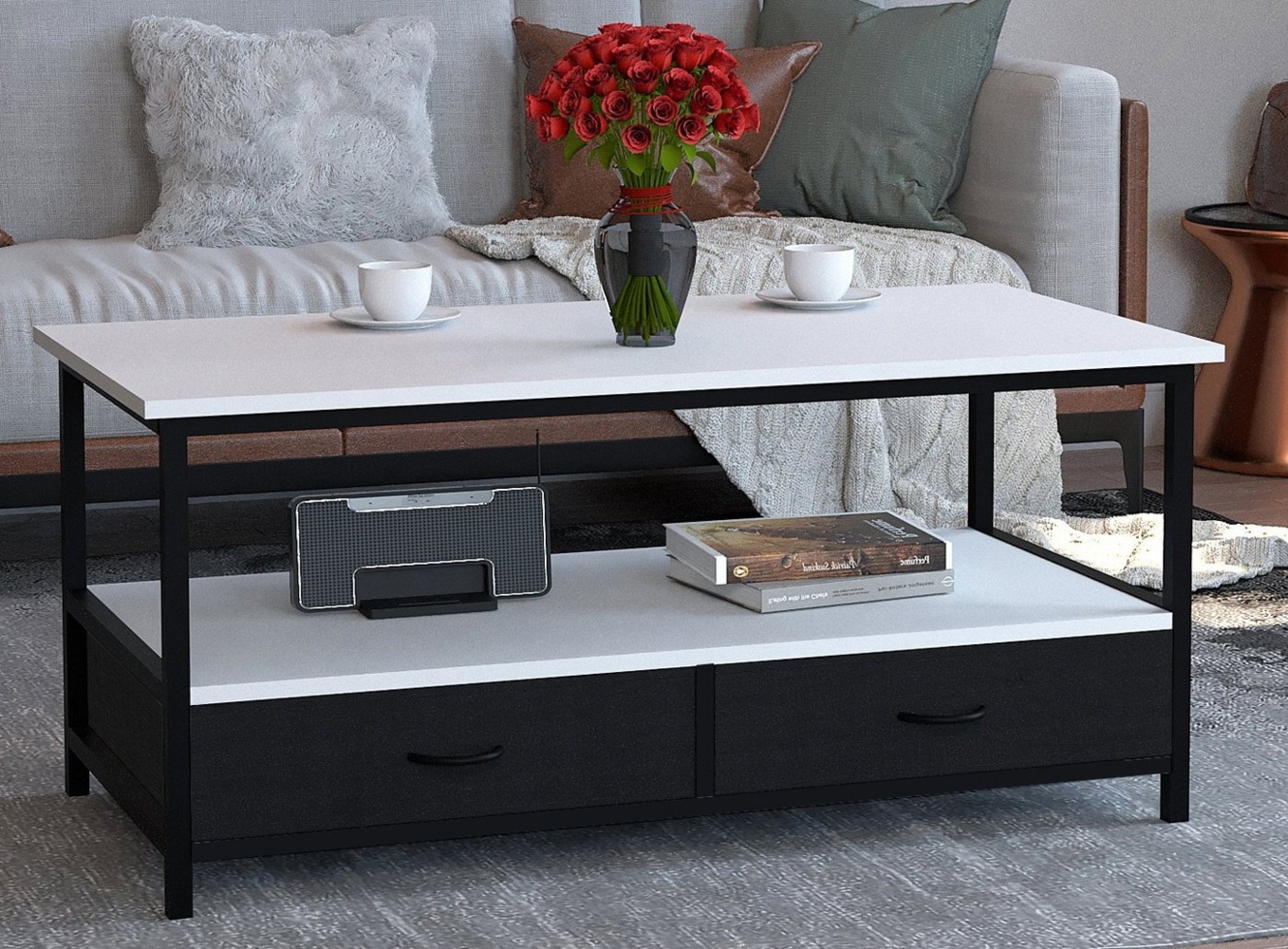 VCM Couchtisch Metall Holz Schublade Sofatisch Couchtisch Flonila Bild 1