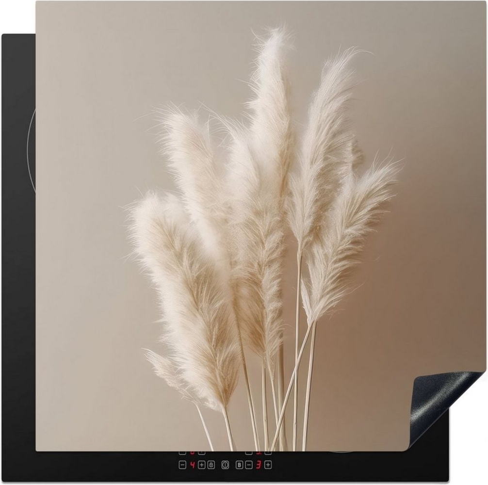 MuchoWow Herd-Abdeckplatte Pampasgras - Federn - Pastell - Weiß, Vinyl, (1 tlg), Küche Herdabdeckung Ceranfeld Induktionsfeld Vinyl, 60x60 cm Bild 1