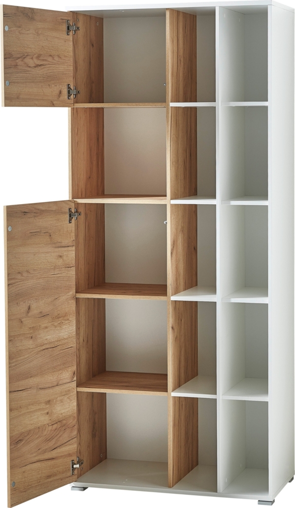 bümö Homy Aktenschrank & Regal Kombination, Büroschrank groß aus Holz 85cm breit in Weiß-Eiche - Schrank mit Aktenregal für's Büro & Homeoffice Ordnerschrank, HYASG-513 Bild 1