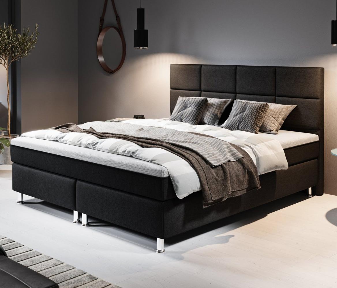 Boxspringbett Rotterdam Plus mit integriertem Topper 180x200 Webstoff Schwarz Bild 1