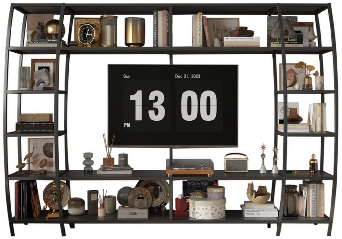 FUFU&GAGA TV-Wand Großes TV-Schrank, 217x35x150cm, schwarz, Eisen+MDF Bild 1