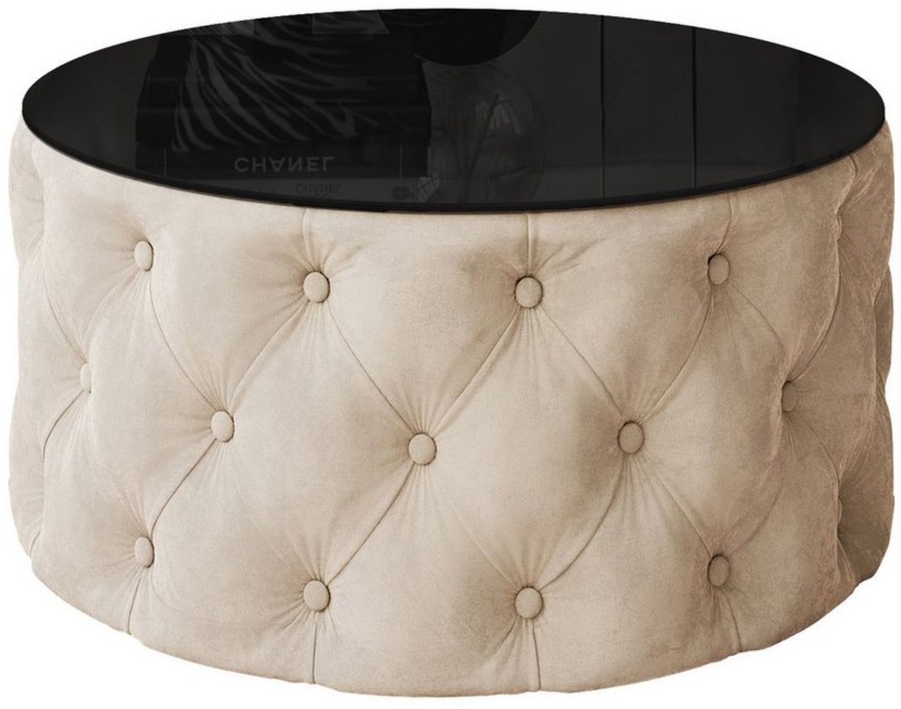 Lookway Couchtisch CHESTERFIELD 70 cm runder gepolsterter couchtisch Bild 1