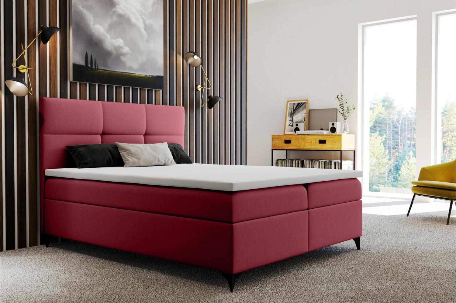 Stylefy Libretto Boxspringbett 200x200 cm Velours Dunkelrosa Schaum Topper 4 cm Bild 1