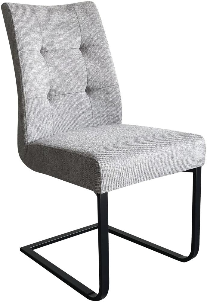 byLIVING 2er Set Schwingstuhl MARLEN XXL / Webstoff hellgrau / Gestell Metall schwarz / Küchenstühle / Esszimmerstühle / Polsterstuhl / Stühle / B 47, H 96, T 62 cm Bild 1