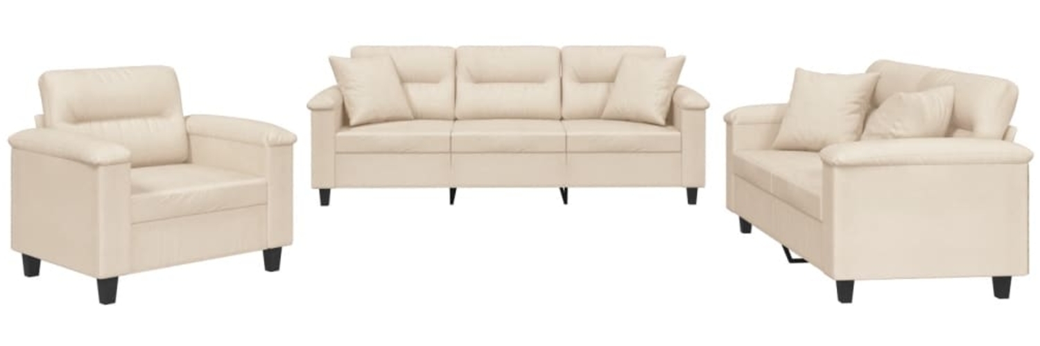 vidaXL 3-tlg. Sofagarnitur mit Kissen Beige Mikrofasergewebe 3202307 Bild 1