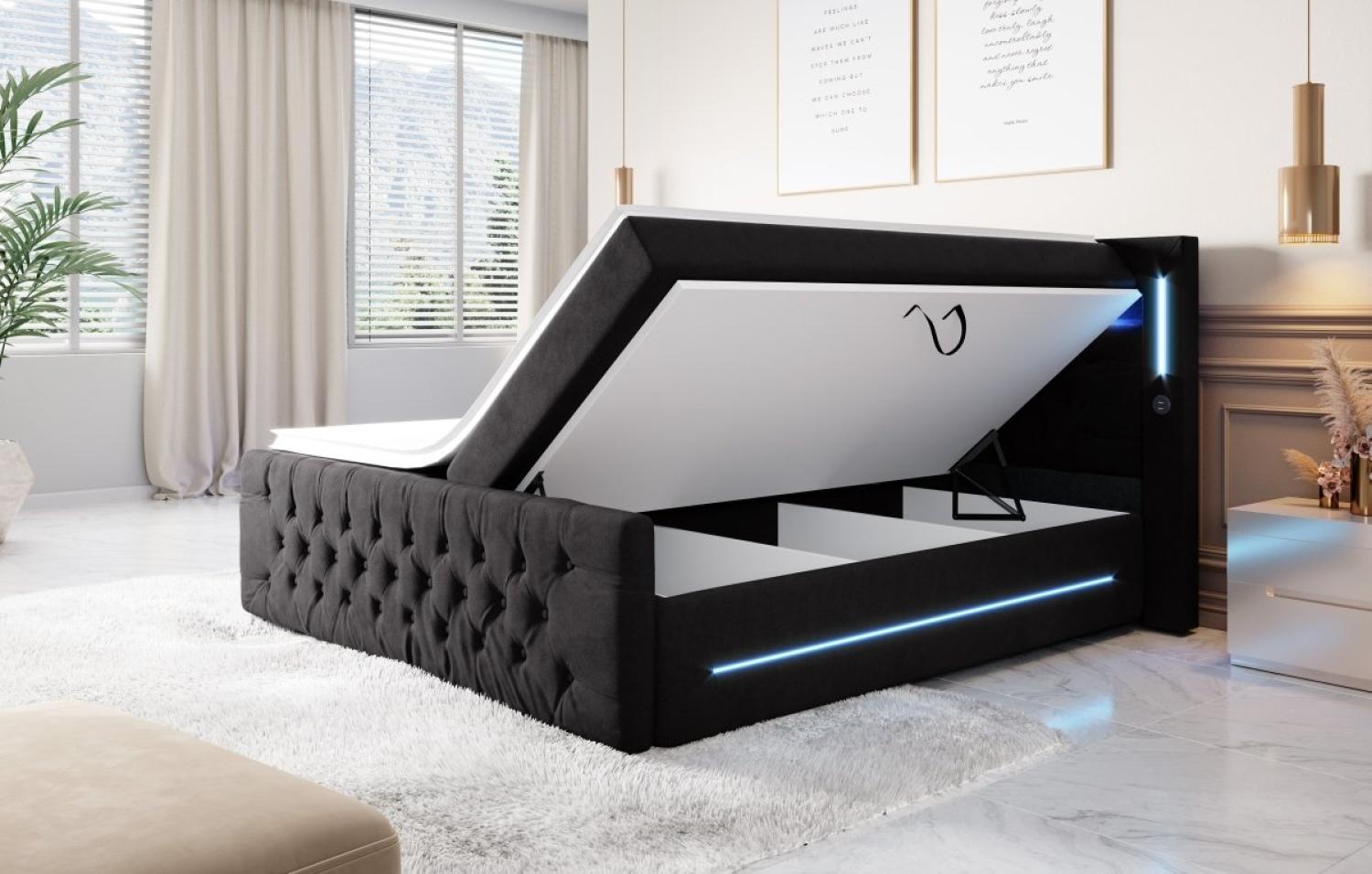 Boxspringbett Moonlight mit LED, USB und Stauraum 140x200 Schwarz H4 Bild 1