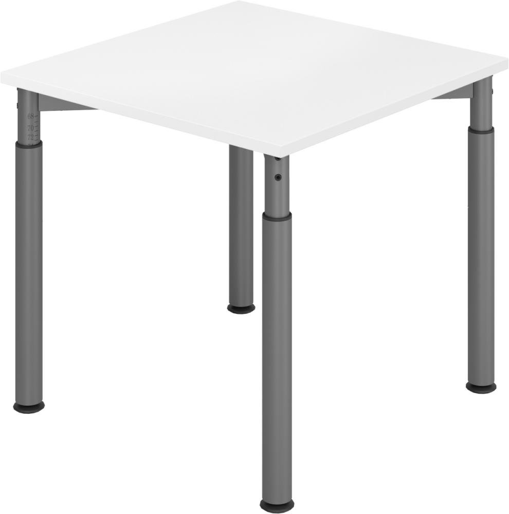 bümö höhenverstellbarer Schreibtisch 80x80 cm in weiß, Gestell graphit - PC Tisch höhenverstellbar & klein, höhenverstellbarer Tisch Büro, kleiner Computertisch verstellbar, Y-Serie, YS-08-W-G Bild 1