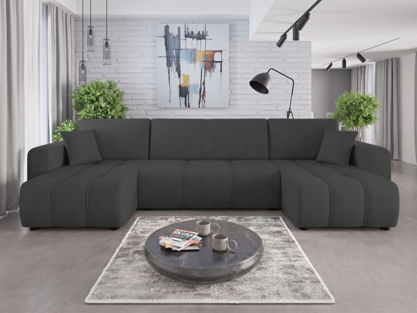 Wohnlandschaft mit Schlaffunktion DAGNY Sofa U-Form in Stoff Cosmic Anthrazit Bild 1