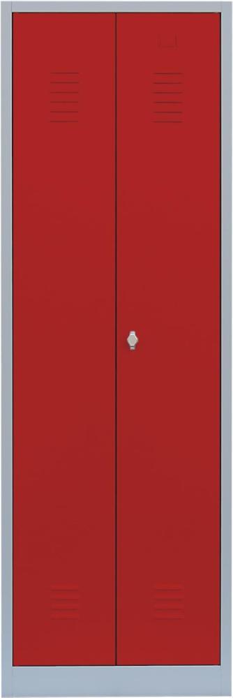 Einzel Spind Spint Stahl-Kleiderschrank für Schwarz-Weiss-Trennung mittig schließend Gaderobenschrank 2 türig 180 x 60 x 50 cm Grau/Rot 510424 Bild 1