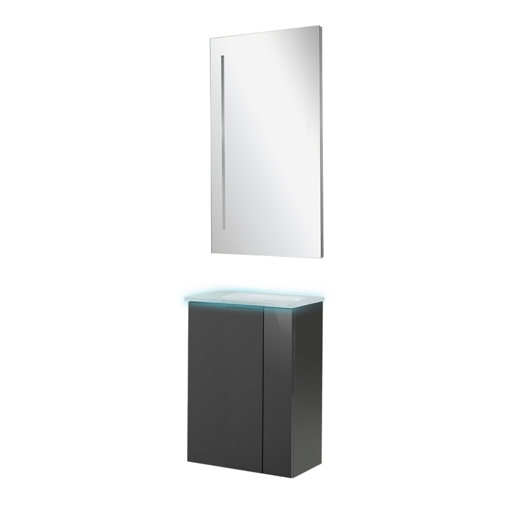 Fackelmann SBC LUNA Gäste WC Set 4-teilig 45 cm, Anthrazit, Glas Weiß beleuchtet + LED Spiegel Bild 1