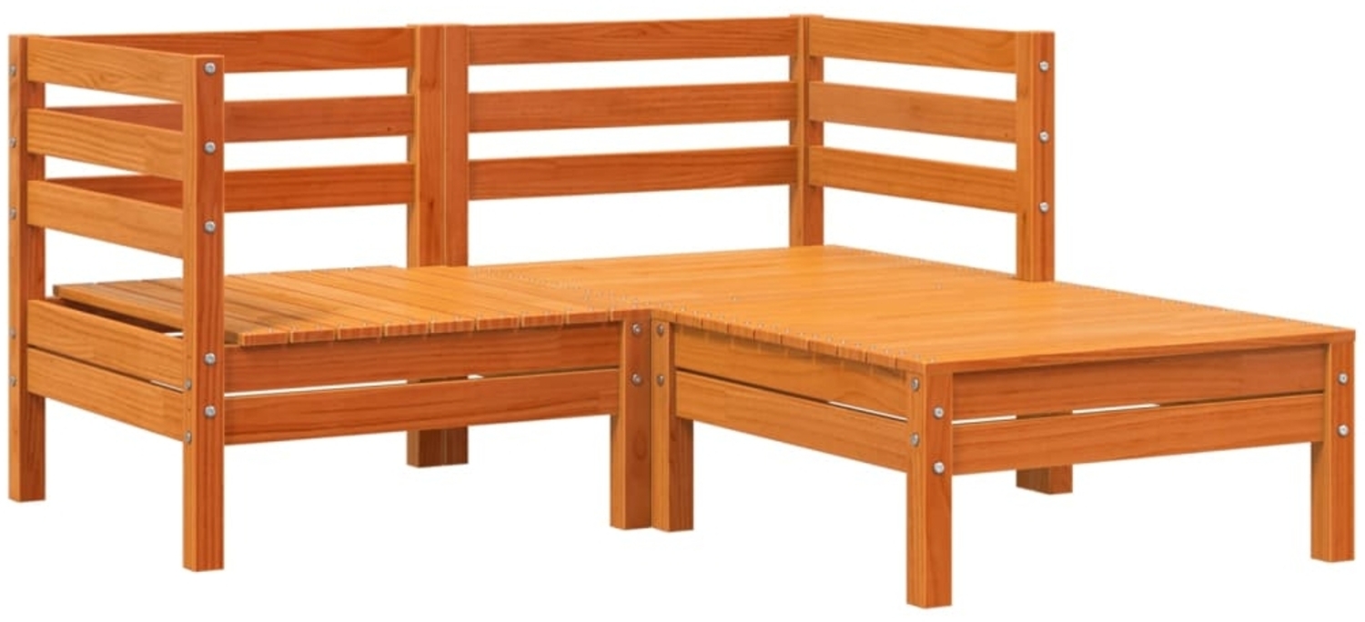 vidaXL Gartensofa 2-Sitzer mit Hocker Wachsbraun Massivholz Kiefer 838023 Bild 1