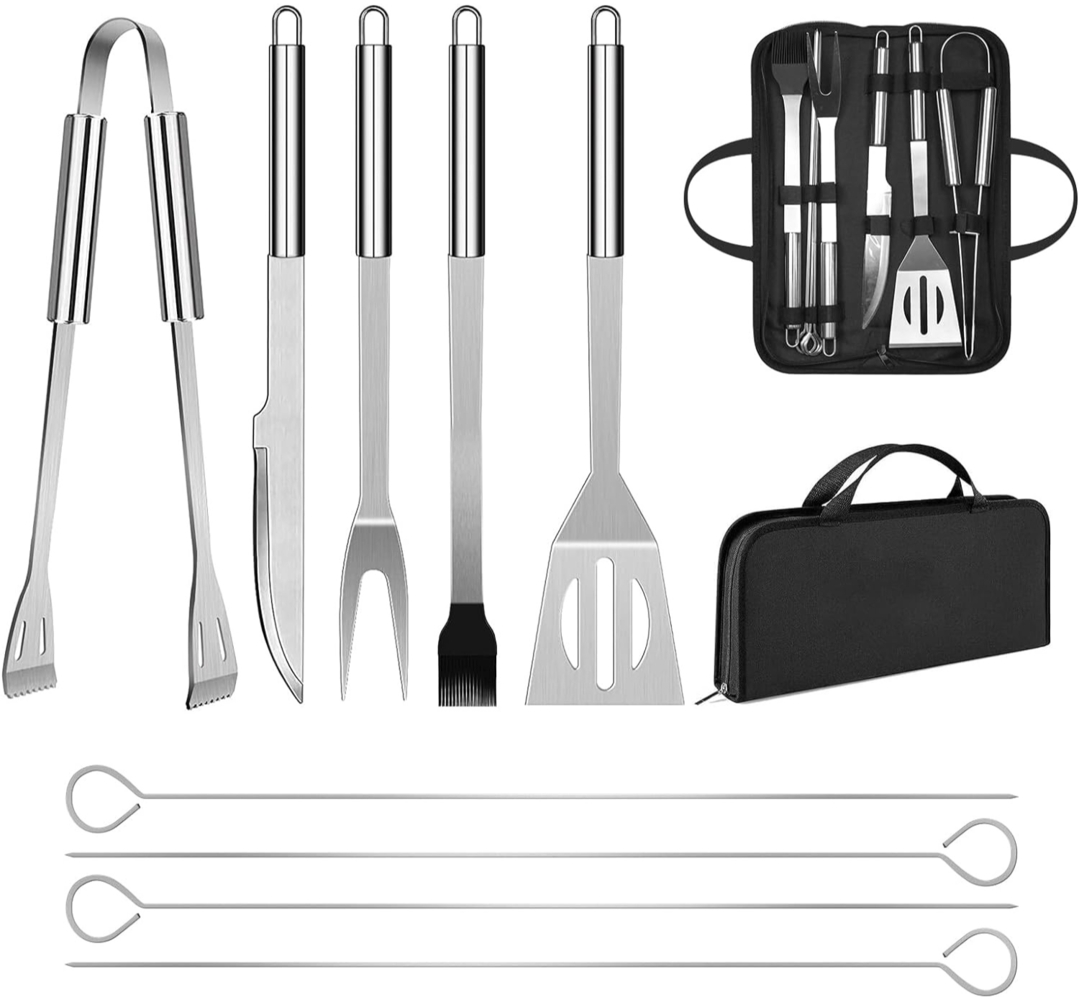 Grillbesteck Set 9tlg aus Edelstahl Geburtstagsgeschenk für Männer mit Tasche Bild 1