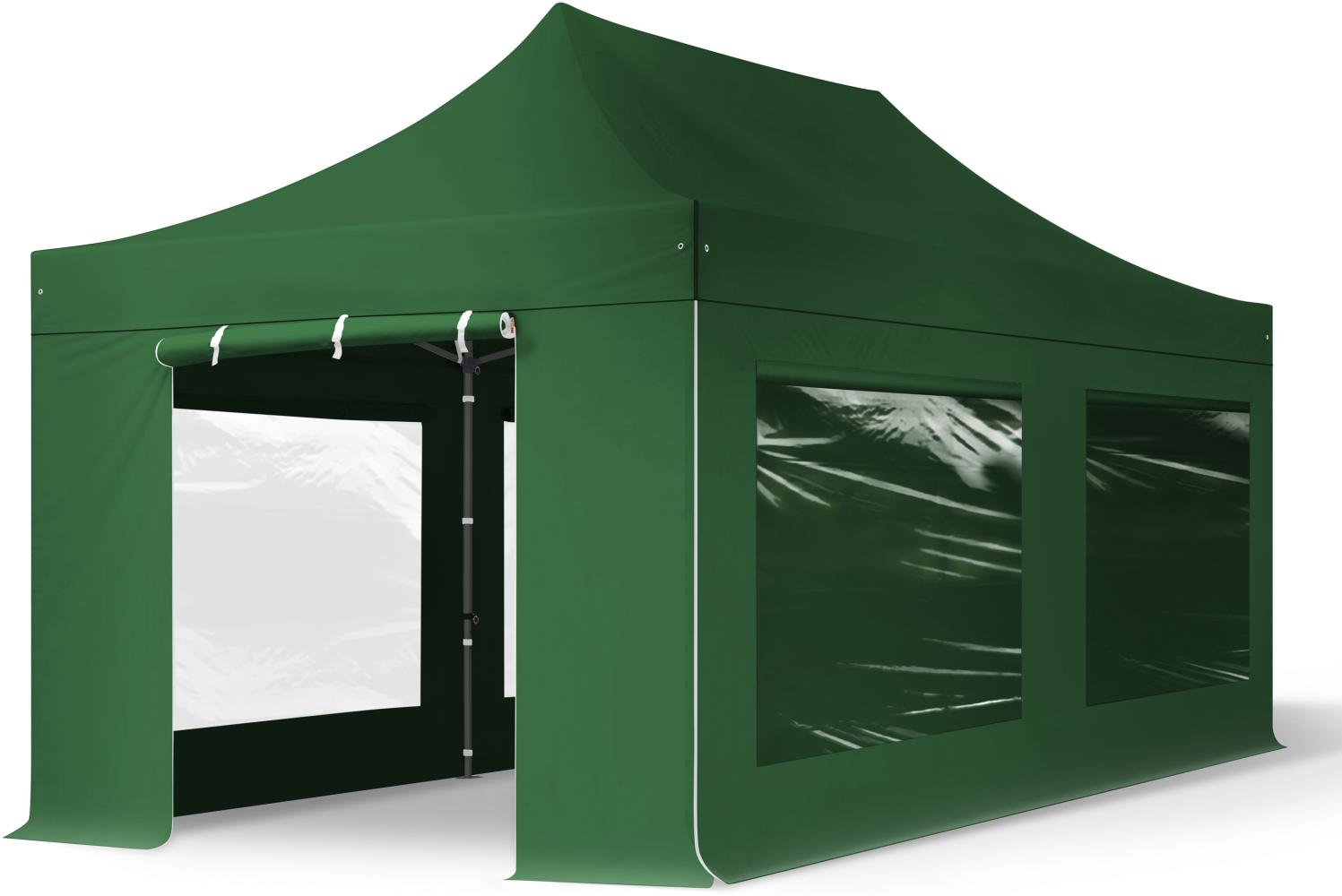 3x6 m Faltpavillon, PREMIUM Stahl 40mm, Seitenteile mit Panoramafenstern, dunkelgrün Bild 1