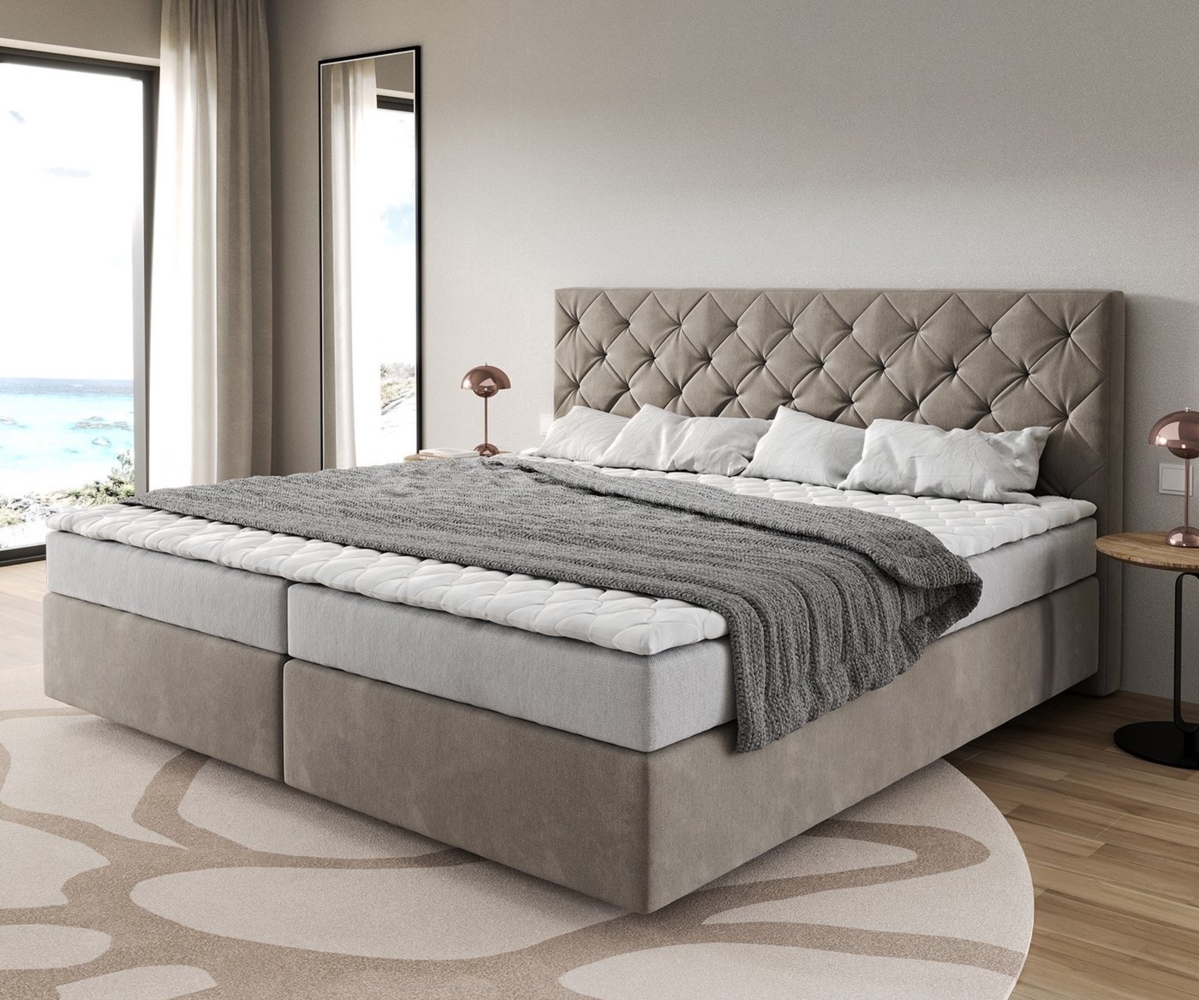 Boxspringbett Dream-Great Mikrofaser Beige 200x200 cm Bonell-Matratze PU-Topper Bild 1