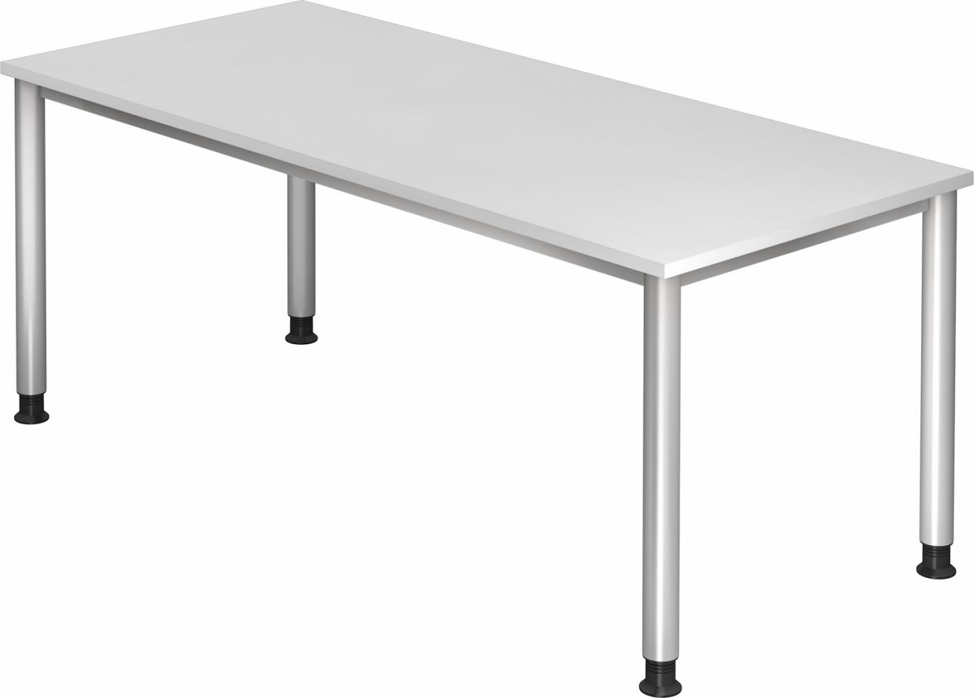 bümö höhenverstellbarer Schreibtisch H-Serie 180x80 cm in weiß, Gestell in Silber - großer PC Tisch für's Büro manuell höhenverstellbar, Computertisch verstellbar, HS-19-W Bild 1