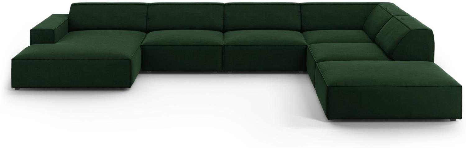 Micadoni 7-Sitzer Samtstoff Panorama Ecke rechts Sofa Jodie | Bezug Bottle Green | Beinfarbe Black Plastic Bild 1