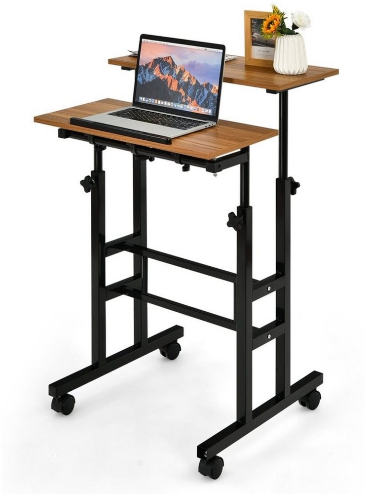 COSTWAY Computertisch, 2-stufig, höhenverstellbar mit Rollen, 72-124cm Bild 1