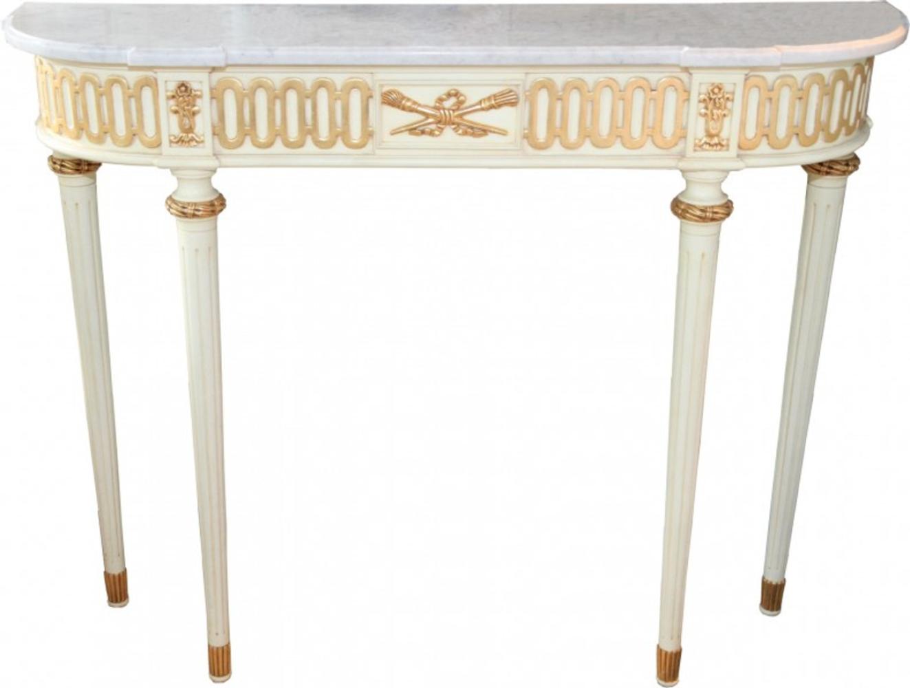 Casa Padrino Barock Konsolentisch mit Marmorplatte, Antik Stil Creme/Gold/Weiss 112 cm - Barock Konsole - Limited Edition Konsole Bild 1