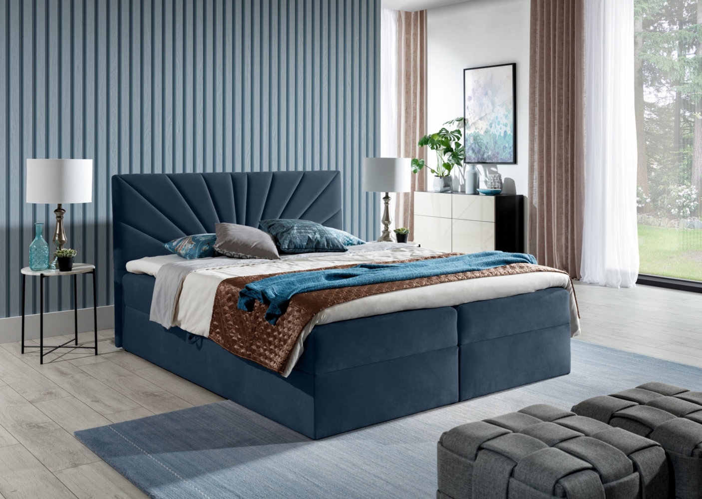 99rooms Zenturio Boxspringbett 140 x 200 cm Velours ROYAL VELVET Dunkelblau Bild 1