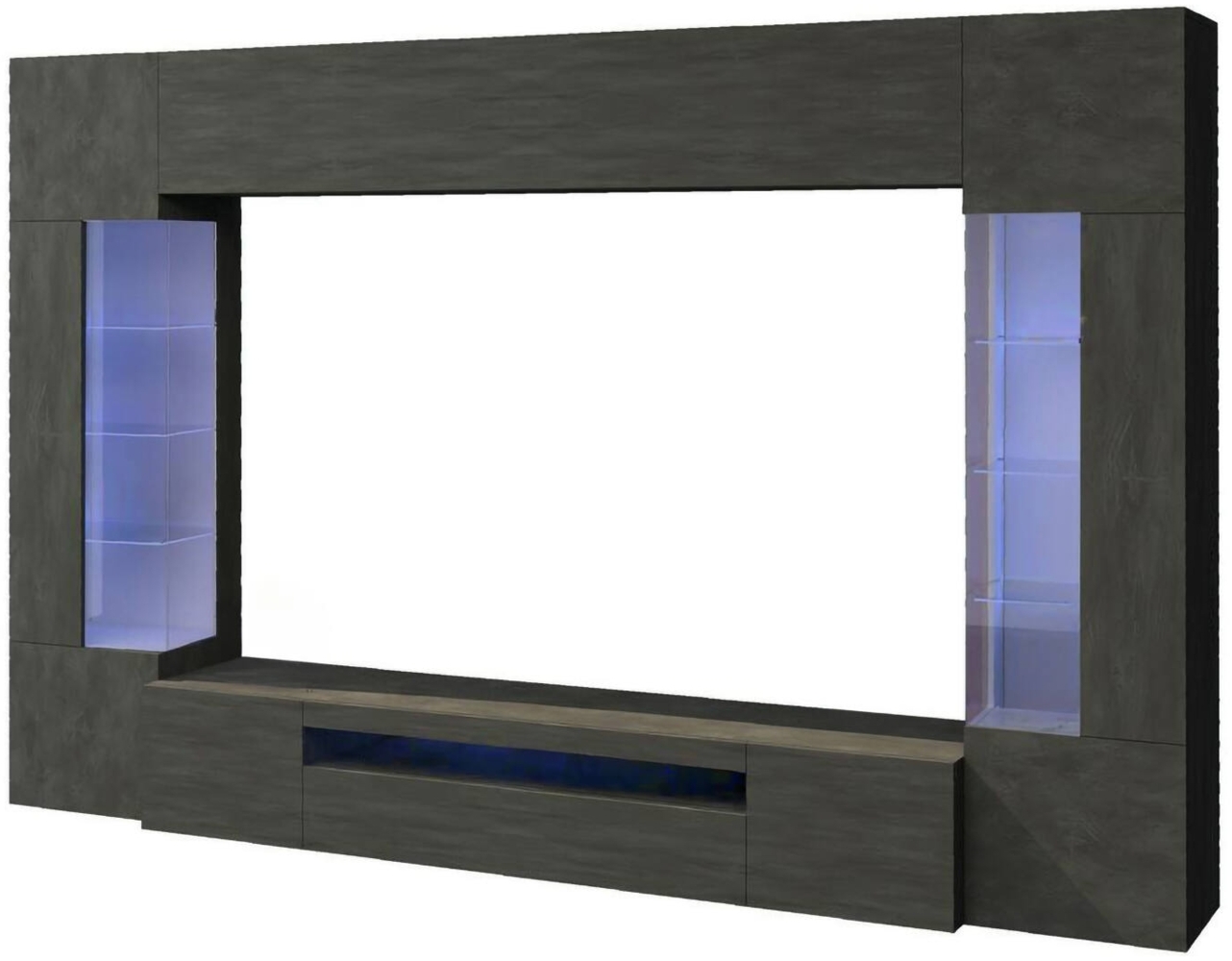 Dmora Ausgestattete Wand Arga, 6-türiges TV-Ständer-Wohnzimmerset, Mehrzweck-Wohnzimmermöbel mit LED-Licht, 100 % Made in Italy, 290 x 40 x 191 cm, Anthrazit, Bild 1