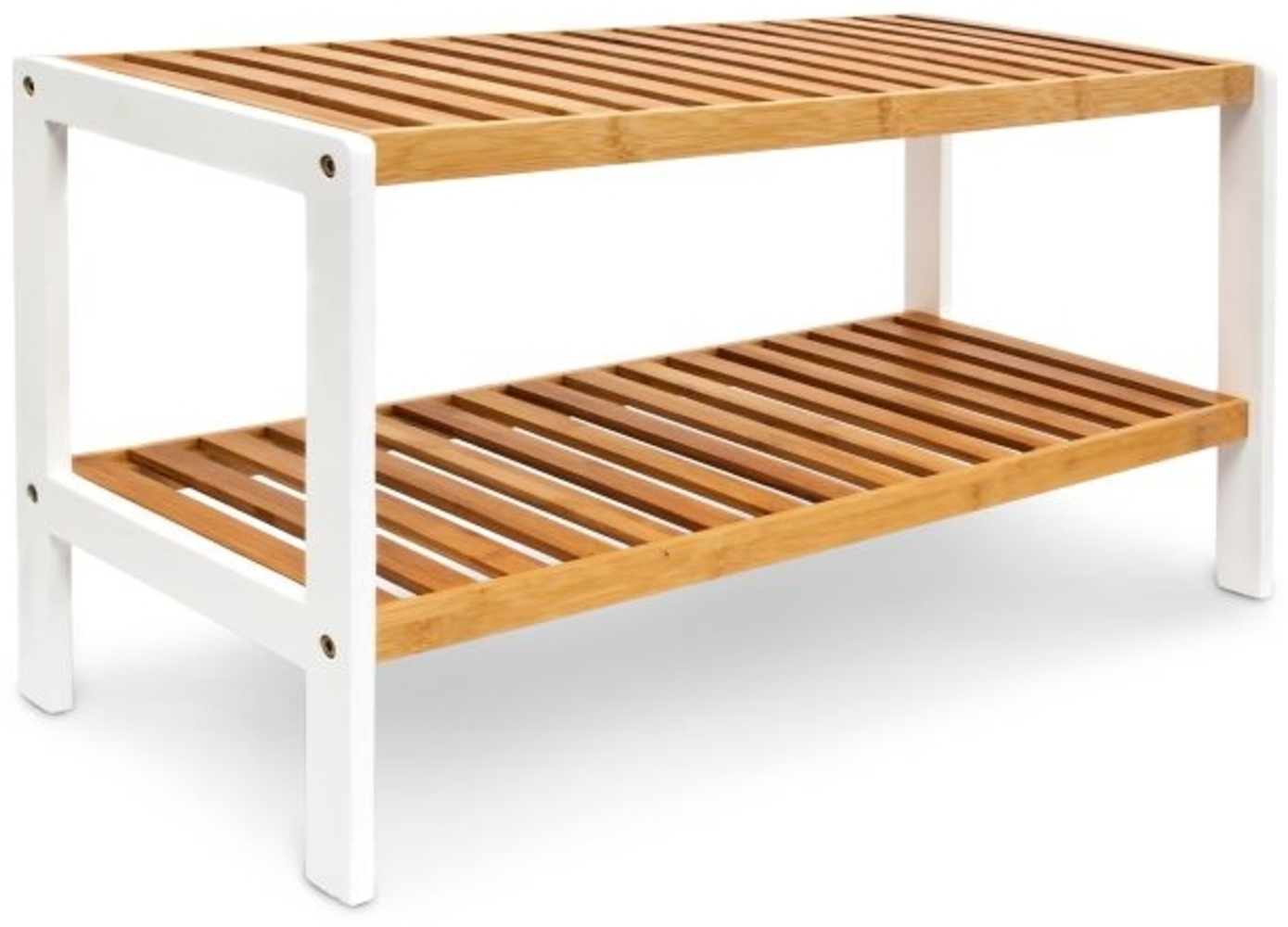 Schuhregal Bambus 2 Etagen braun-weiß Bild 1