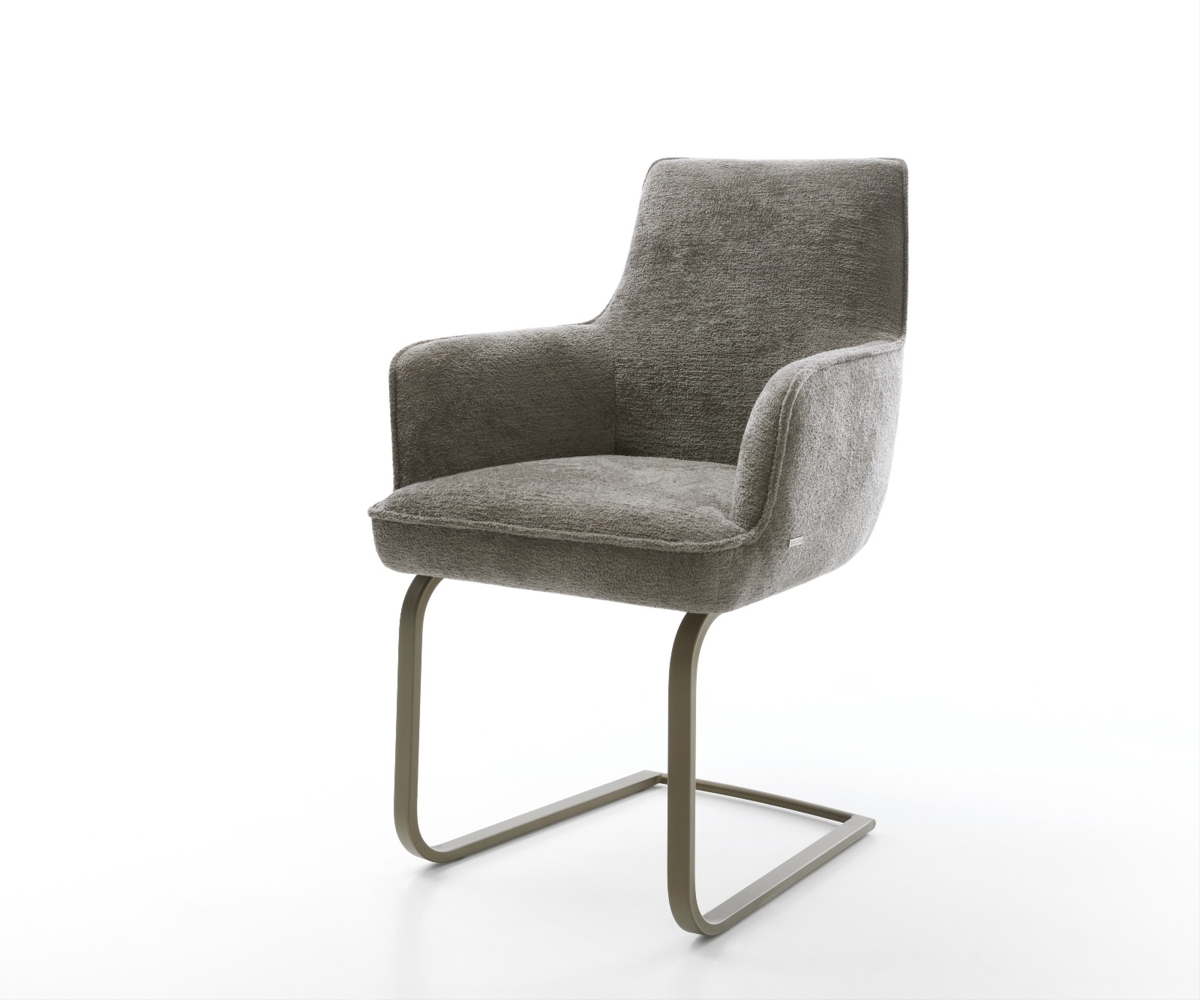 Freischwinger Heira-Flex mit Armlehnen Bouclé Soft Schlamm Freischwinger flach Effektfinish Titan Taschenfederkern Bild 1